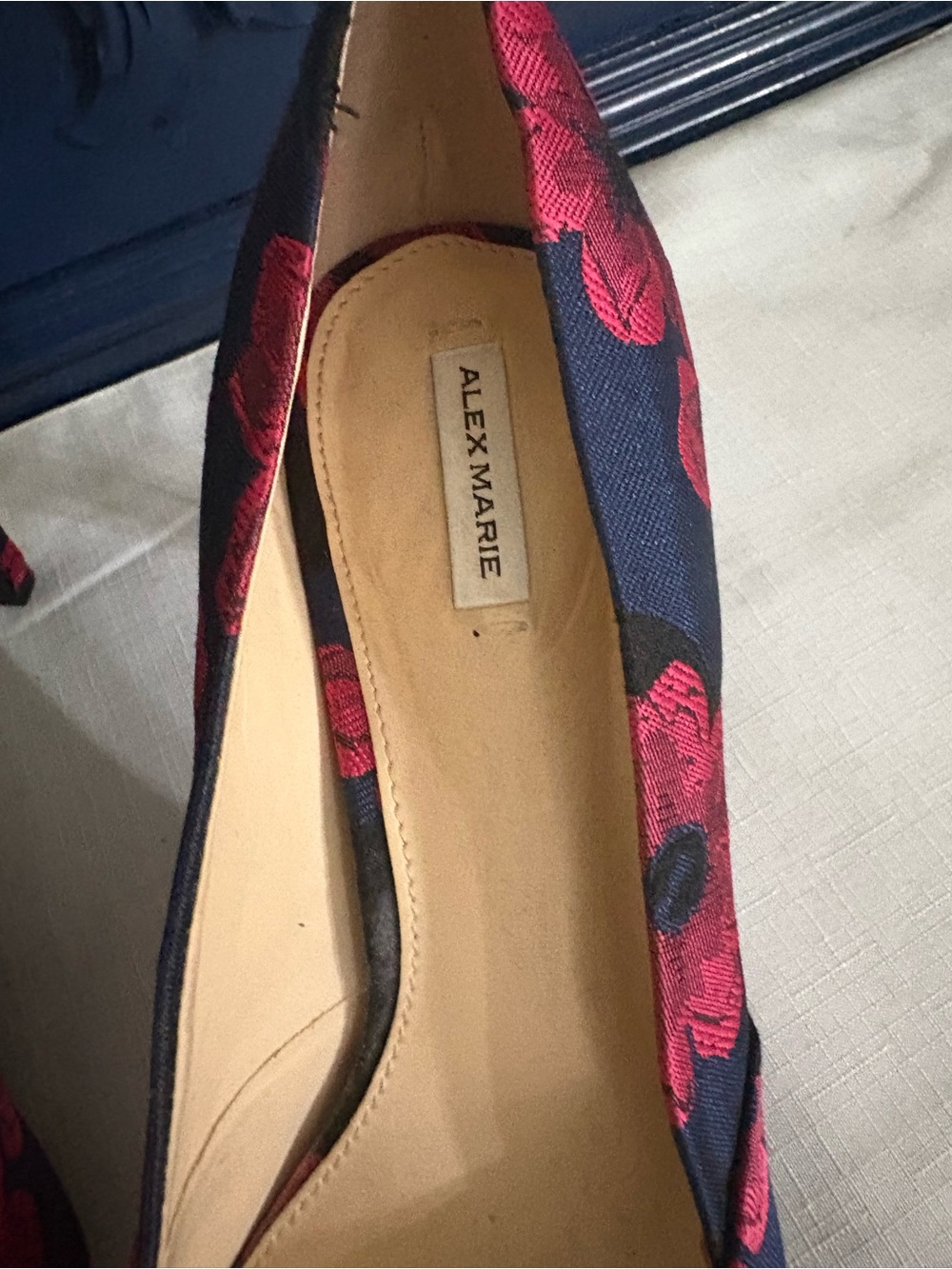 Alex Marie Navy Pumps with Fuchsia Jacquard Floral Embroidery 8.5 - Picture 2 of 6